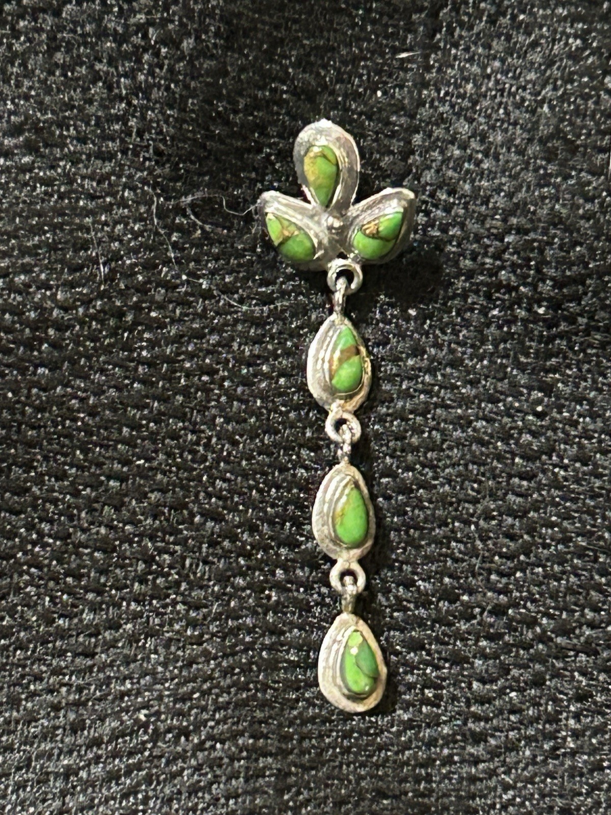 Vintage 925 Sterling Silver Green Stones Dangle Style Post Earrings Philippines