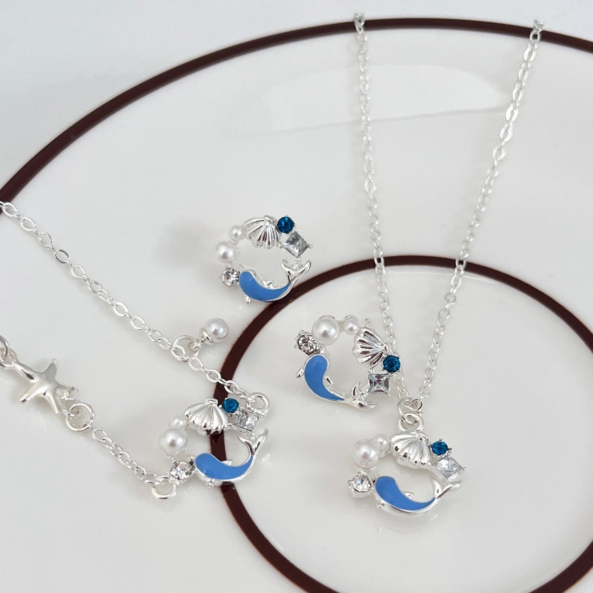 3pcs Ocean Vacation Style Pearl Shell Bracelet Necklace Earring Set BohoJewelry