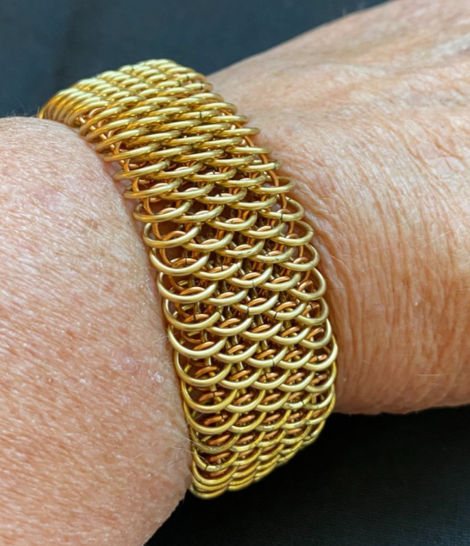 Chainmaille dragon scale hand crafted bracelet brass copper slide clasp