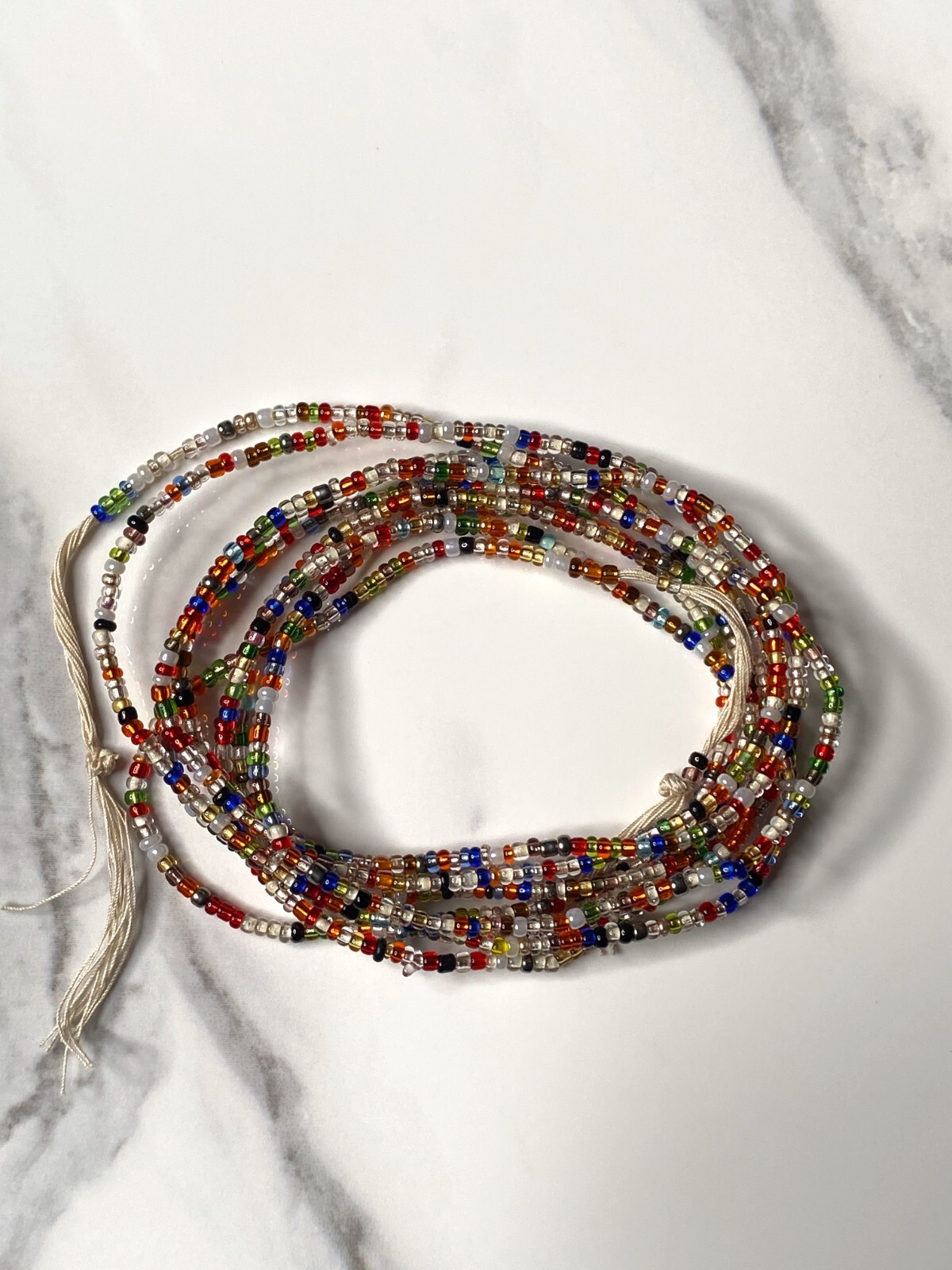 Green,Blue,White,and Mixed Beads (Sunny Days) 60-inch Tie-on Cotton Waist Beads