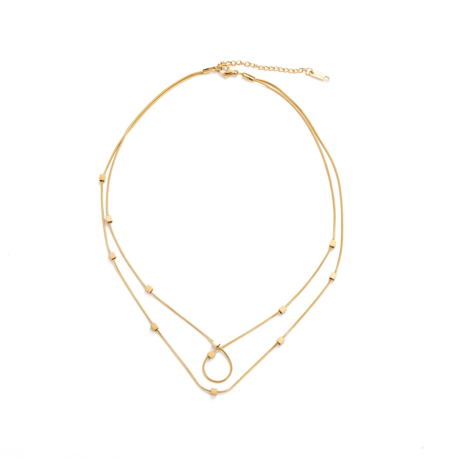 Woman 18K Gold Plated Stainless Steel Cubes 2 Layers Necklace Chain