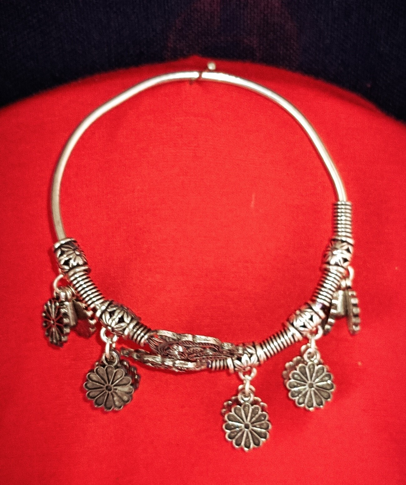 Silver Oxidized cuff adjustable Charm Flower Bracelet Women Partywear Jewelry