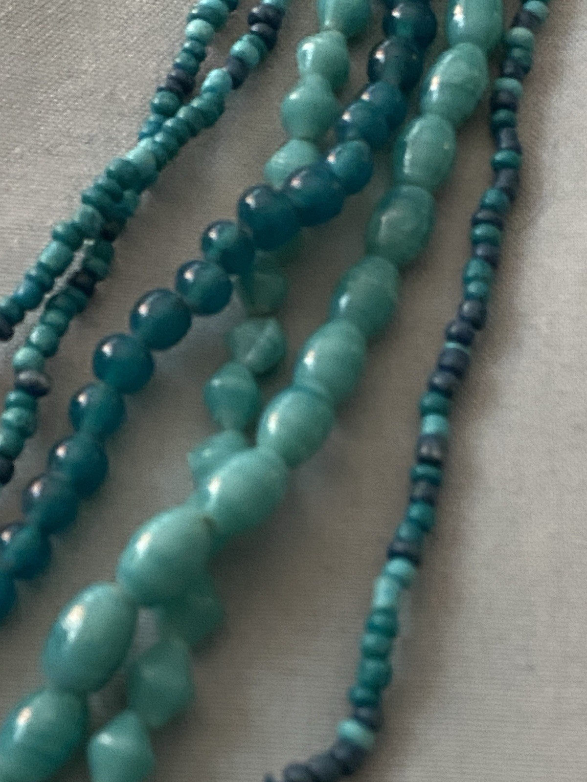 16” Multi Strand Necklace Turquoise Teal Green Blue Beads Various Sizes Vintage