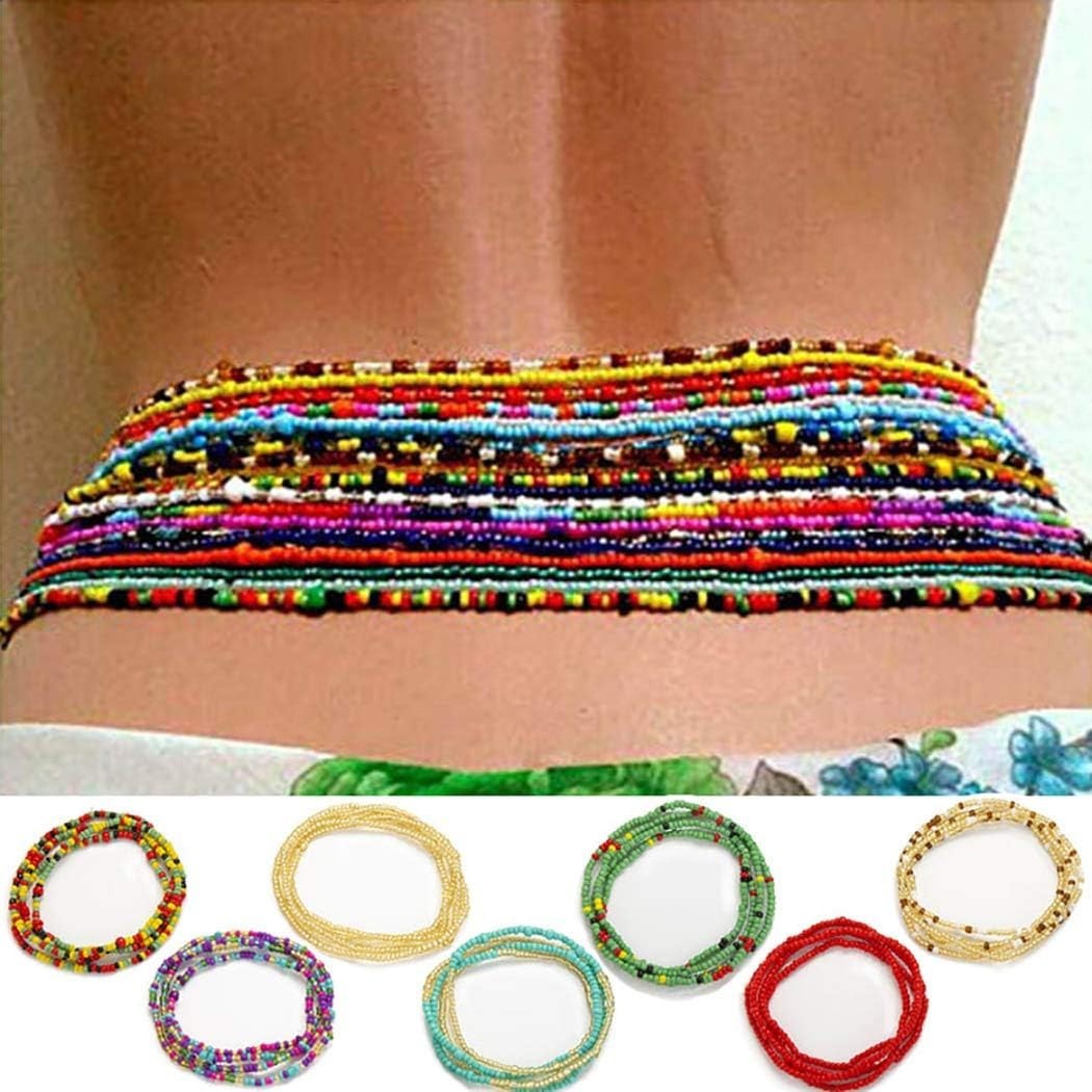 Colorful African Waist Beads – 7-Pack Adjustable Chains for Every Occasion