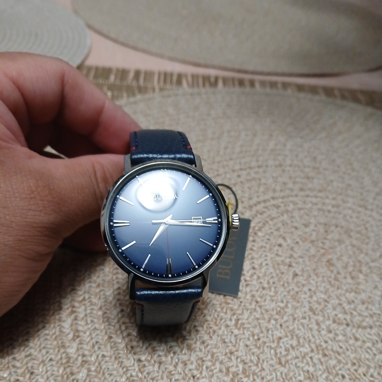 New Bulova Men’s Aerojet Classic Calendar Quartz Blue Leather Watch
