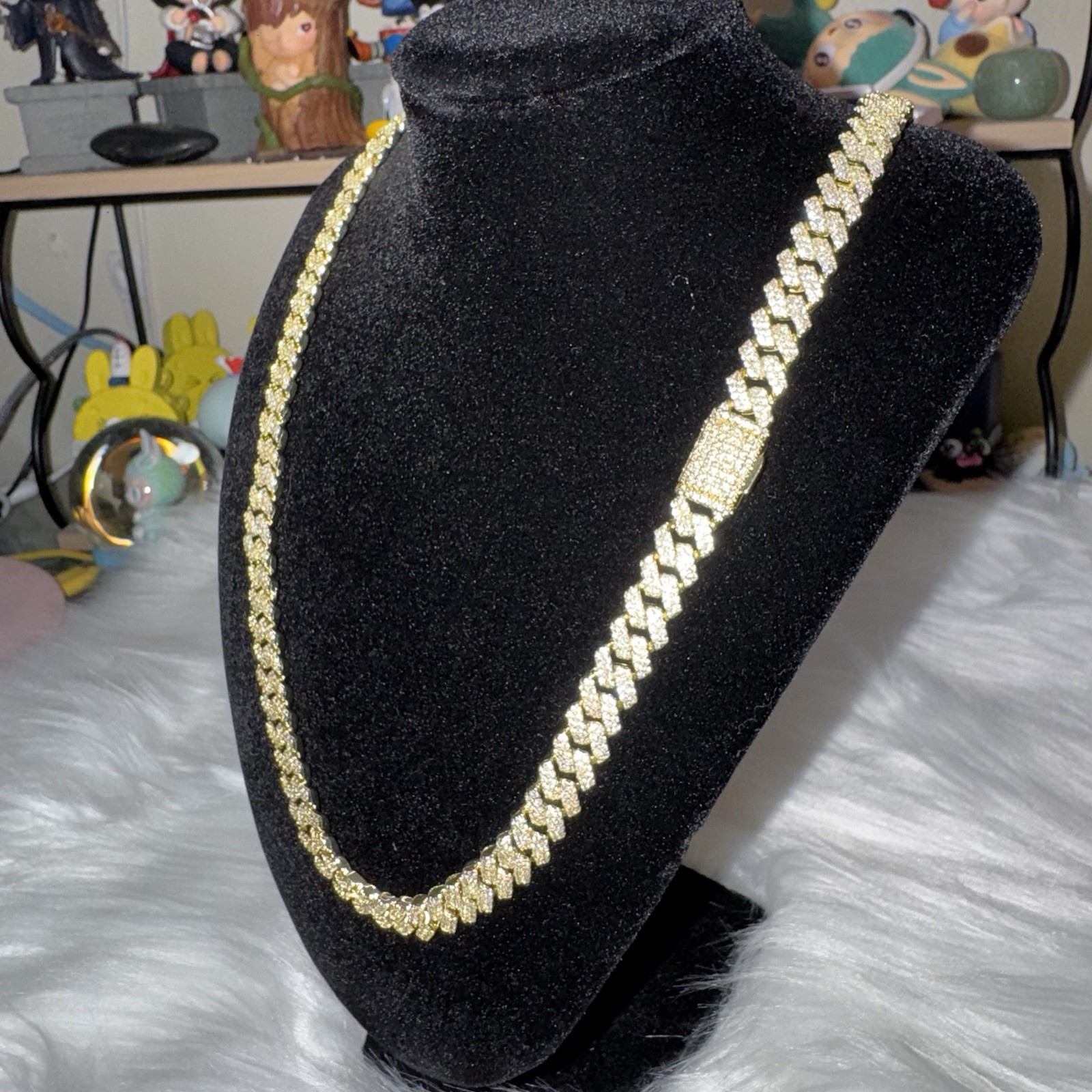 Iced out Moissanite Cuban Link Chain Necklace 20inch, 8.4mm, 14K Stamped