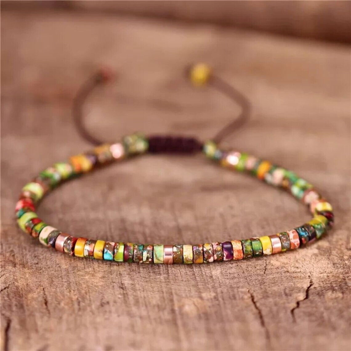 Natural Imperial Jasper 4mm Beads Hand Braided Healing Minimalist Woman Bracelet