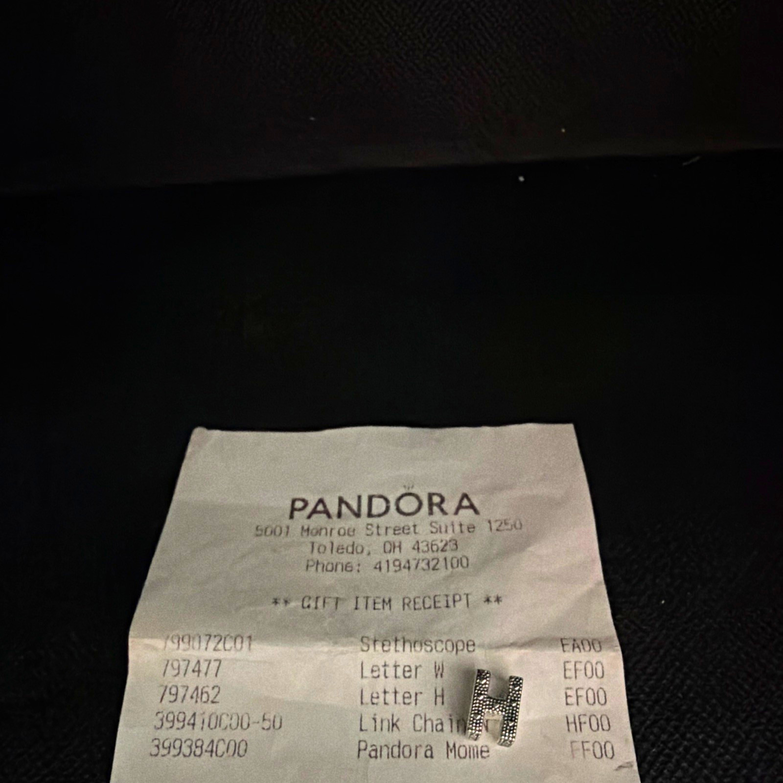 PANDORA Letter H Silver Bead Charm Letters Theme Charm Style MPN 797462