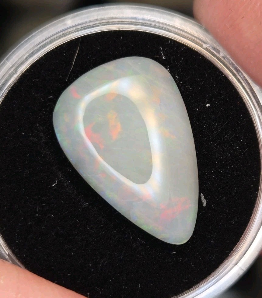 Natural Ethiopian Welo Opal 4.20ct Pear Cabochon Red Green Fire Crystal Opal