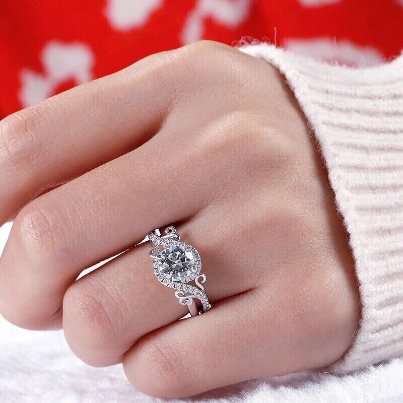 2.00Ct Lab Created Diamond Round Cut Inspire Ring 14K White Gold Plated Silver