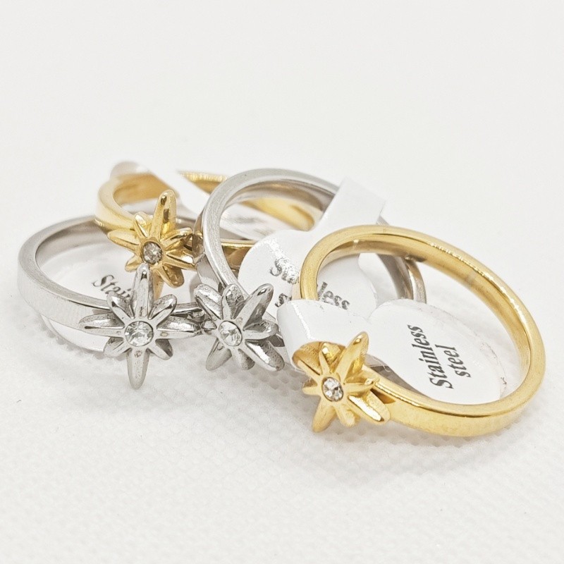 36 Pcs North Star Zircon Stainless Steel Rings Two Tone Stackable Women Jewelry