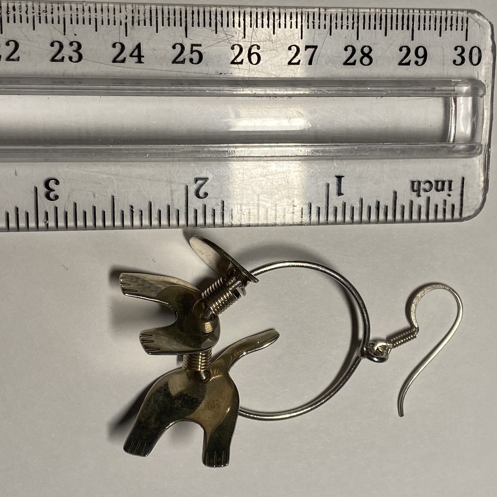 Sterling Silver Dangle Cat Earrings, 15.4 Grams, 2″ Three Piece Cat on Hoop
