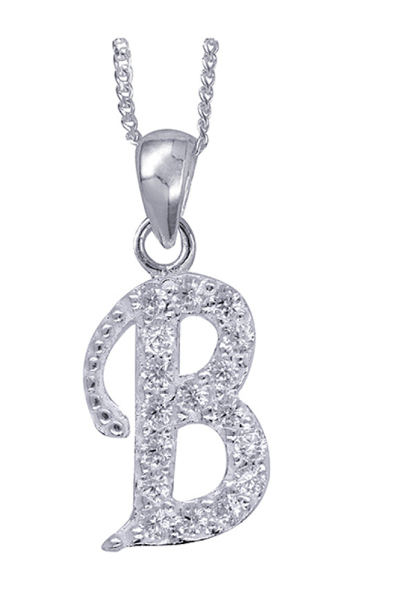 Sterling Silver CZ Initial B Pendant with 45cm + 5cm Extender Chain -Free post