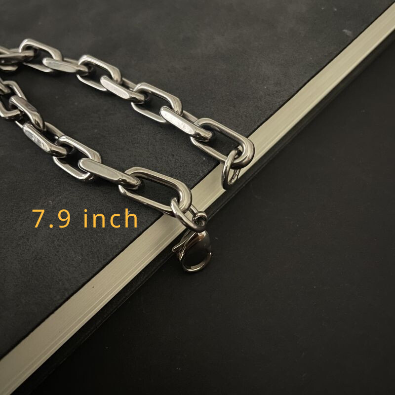 New 8mm Pure Titanium Chain Bracelet Men’s Women Flat O-Chain Anti Allergy 7.9″