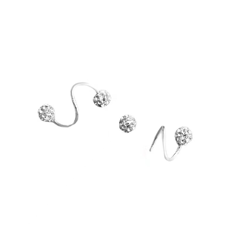 Women Surgical Steel Small CZ Ball Huggie Hoop Earrings Screw Back Ear Stud 2Pcs