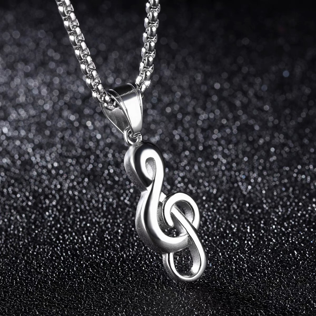 Silver Music Note G Treble Clef Pendant Necklace Chain 24″ Gift For Men Women