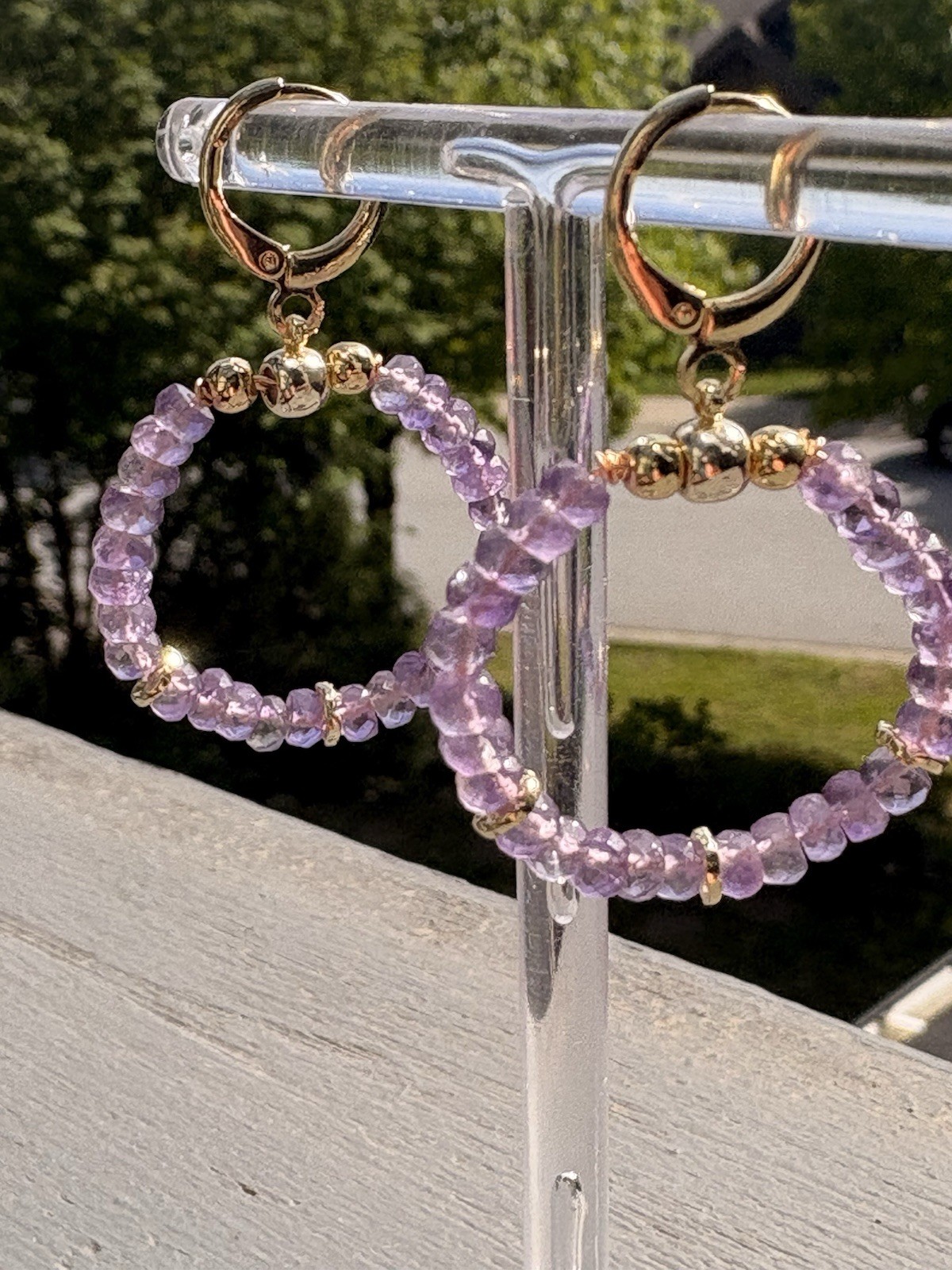 Amethyst hoop earrings Purple Gold filled circle earrings gift for wife