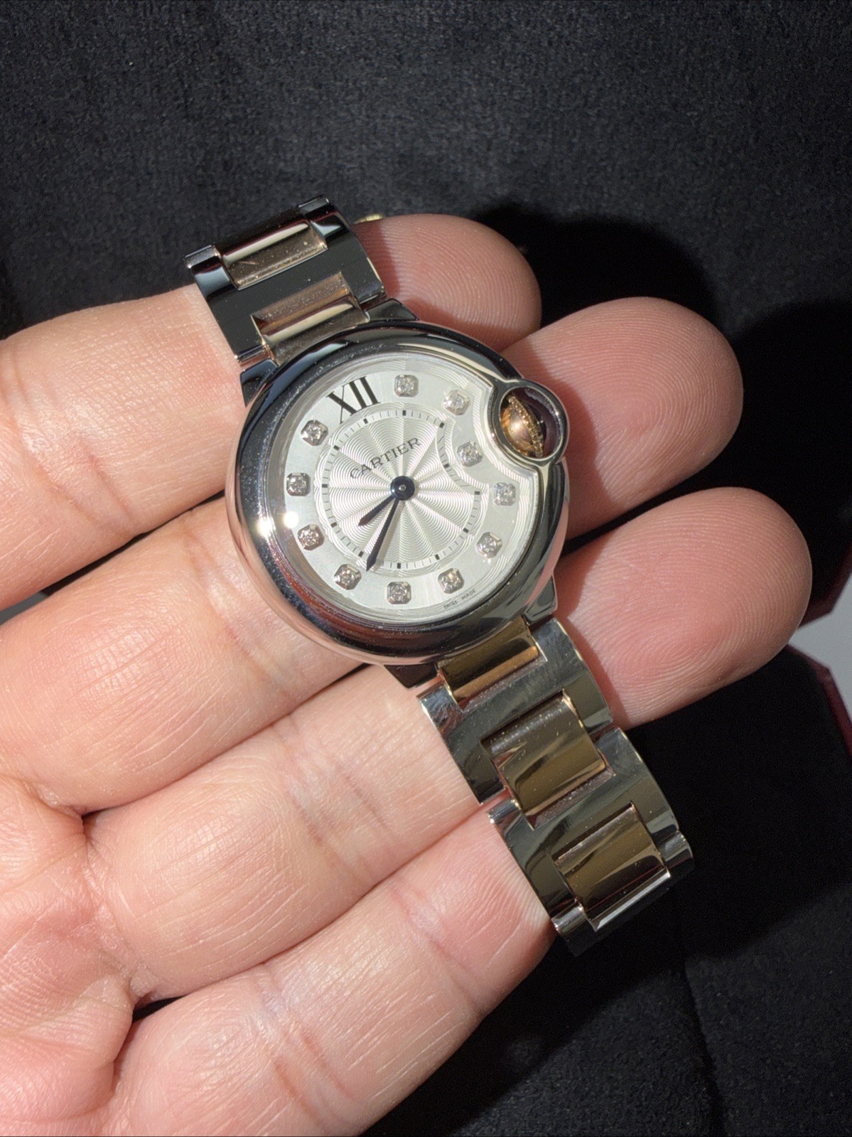 Cartier Ballon Bleu Steel And Rose Gold 28mm Silver Diamond Dial WE902030