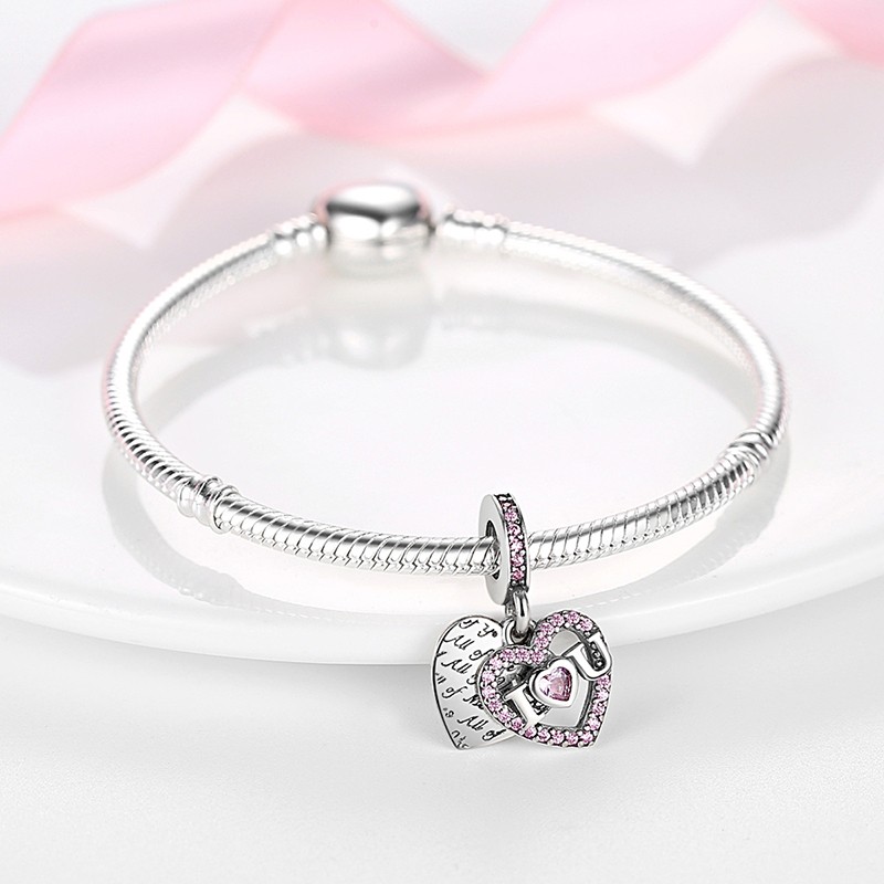 MULA European I LOVE YOU DIY Charm CZ For Women Bracelet 925 Sterling Silver