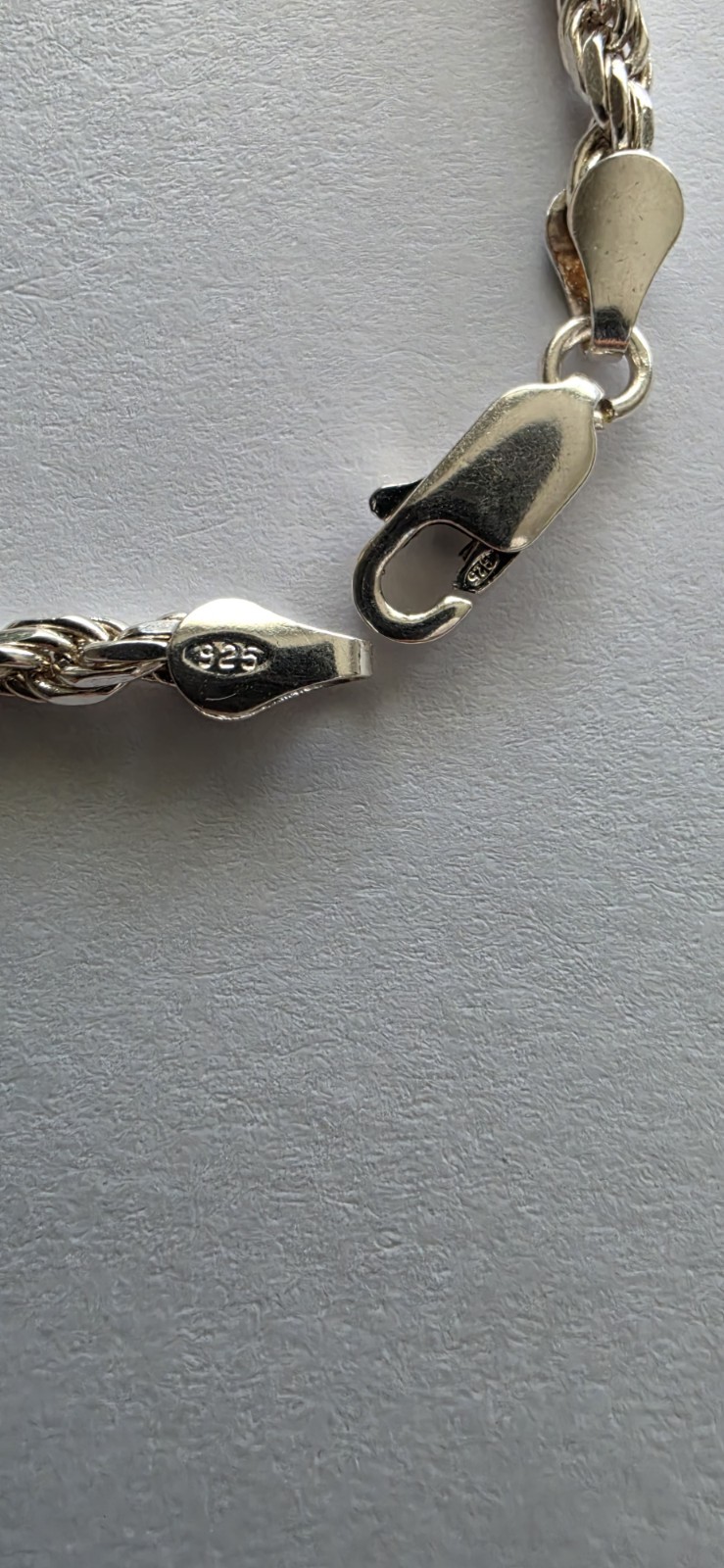 Sterling Silver 925 Rope Chain Bracelet 7. 5 inch Lobster Clasp Italy Marked