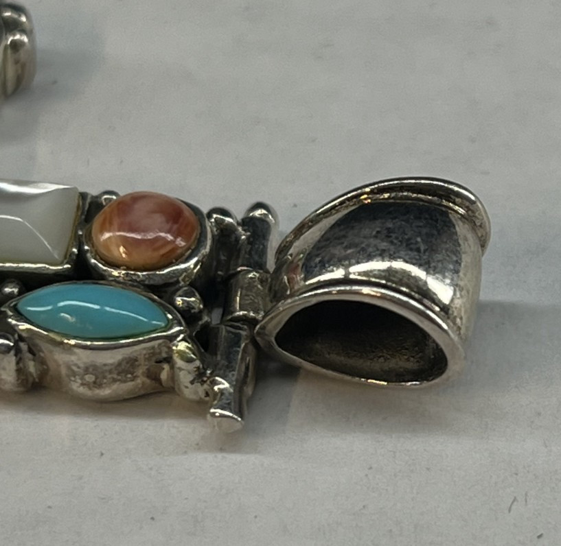 925 Sterling Silver Multi Colored Stones Cluster Cross Pendant Large 2.75″