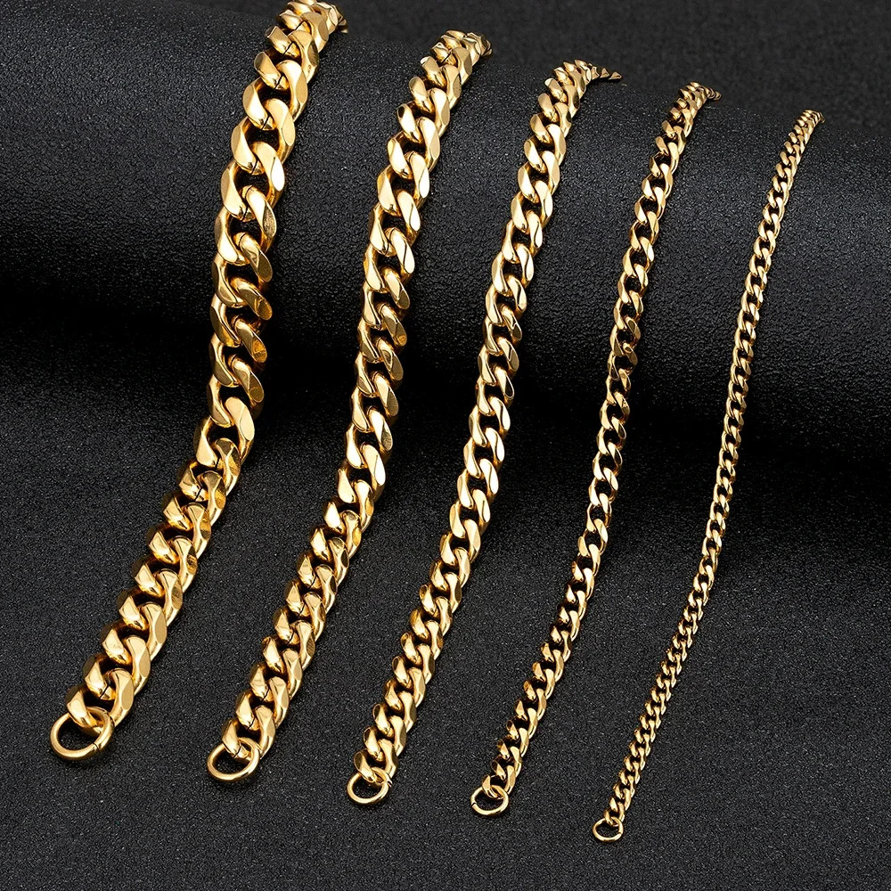 3-11 mm Punk Rock Stainless Steel Curb Cuban Link Chain Men Bracelet men Women