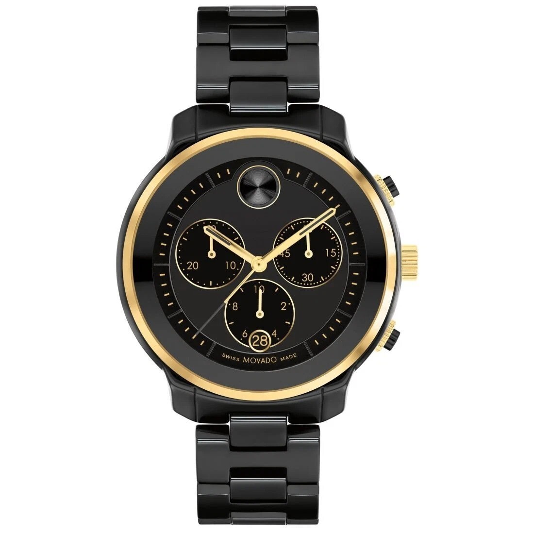 MOVADO BOLD VERSO 3600932 BLACK GOLD CHRONOGRAPH DIAL SWISS CERAMIC WOMENS WATCH
