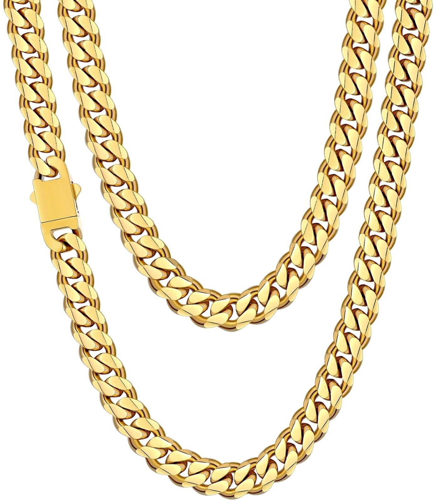 3.5mm Cuban Link Chain Necklace for Men, Silver/Gold Plated Stainless Steel