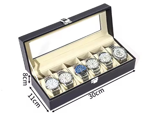 6 Slot Watch Display Case PU Leather Jewelry Storage Organizer Box