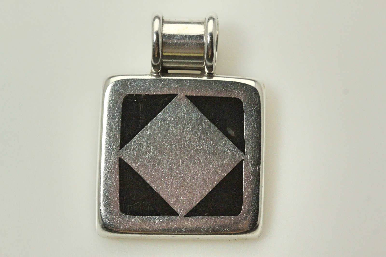 925 Sterling Silver Square Engravable Pendant W/Black Triangles 20.4g (PEN8577)