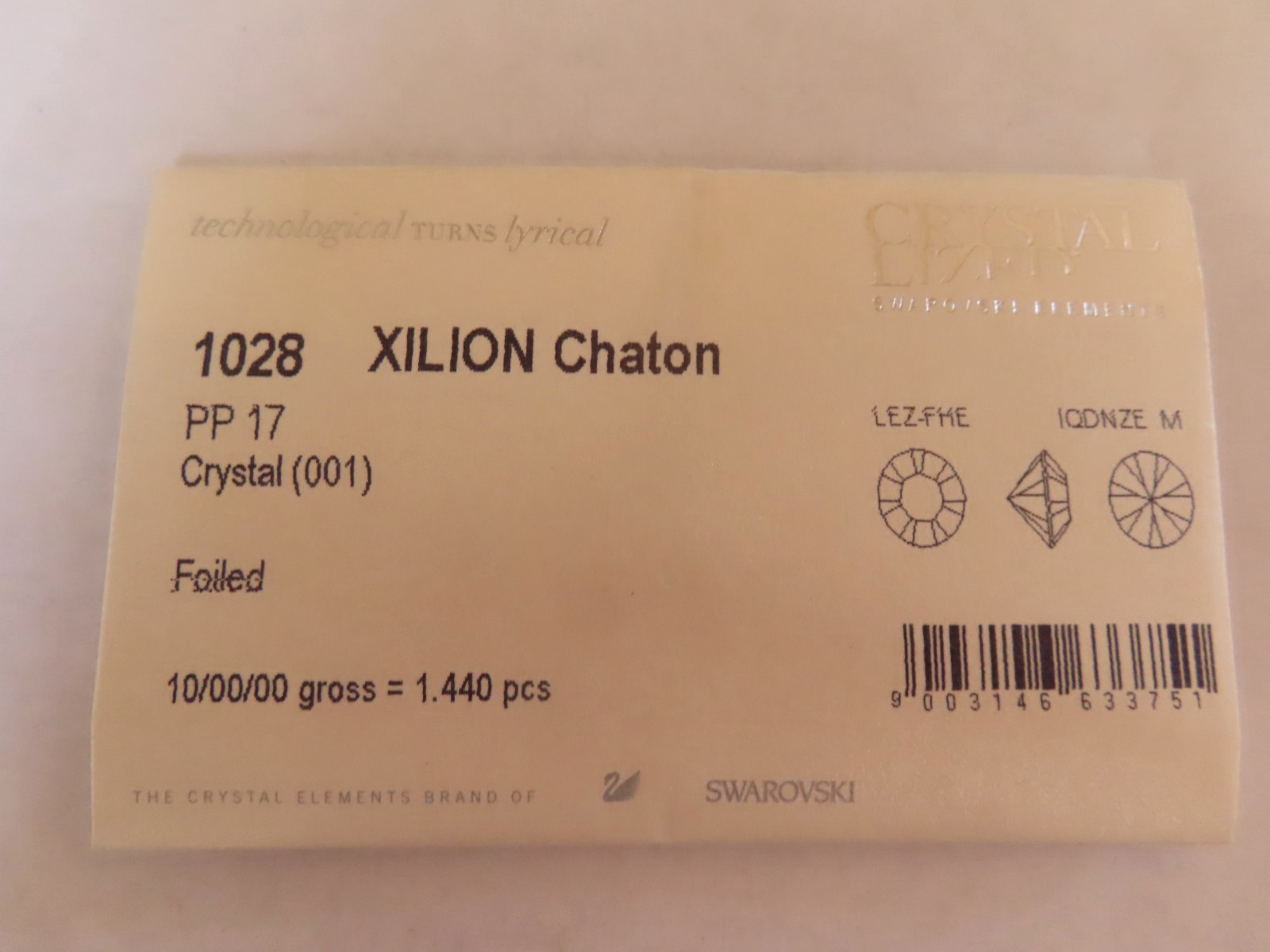 Sealed factory pack 1440 Swarovski Rhinestones 17pp Crystal/foiled. #1028