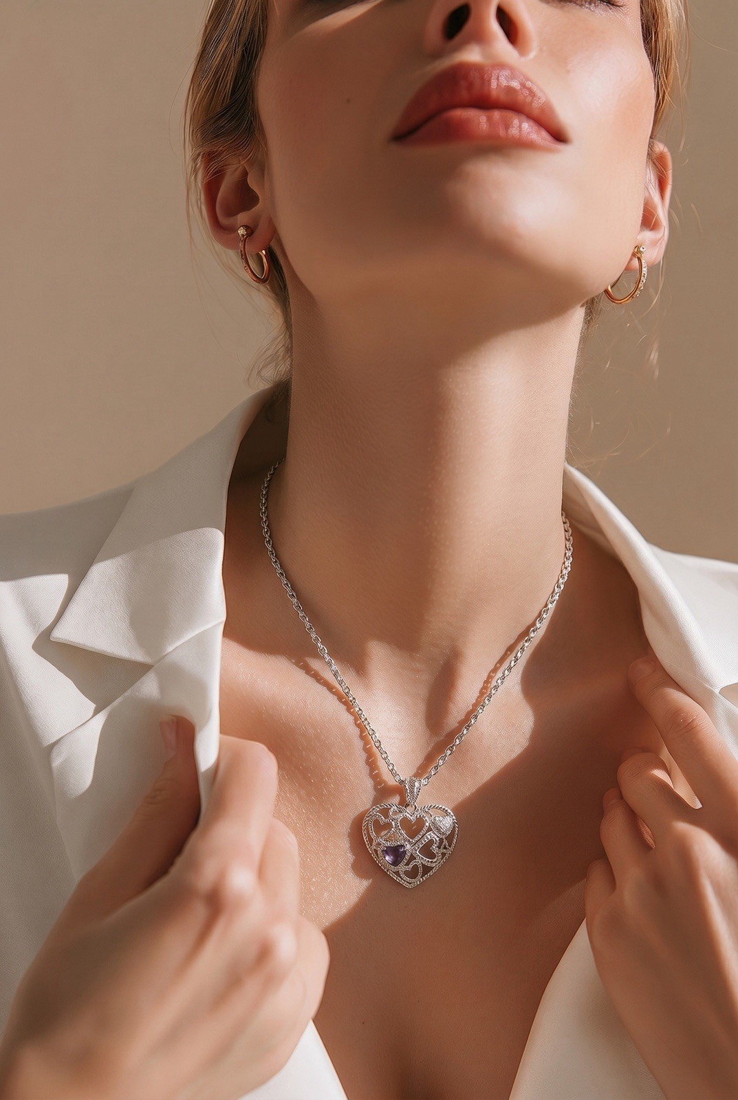 Judith Ripka Heart Pendant Purple Amethyst Multi Use Extender Necklace