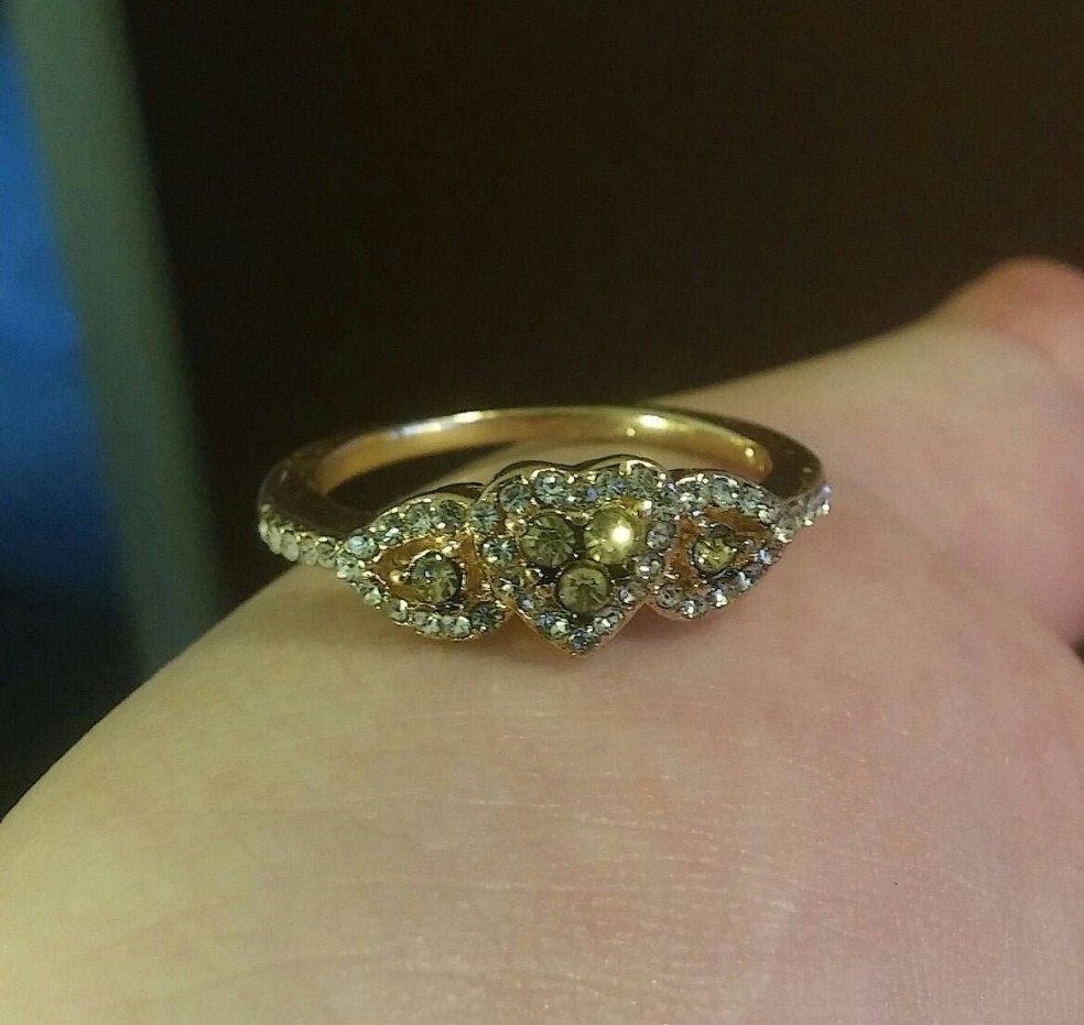 18k Rose Gold Over Sterling Silver Cognac + White Gemstone Heart Love Ring sz 9