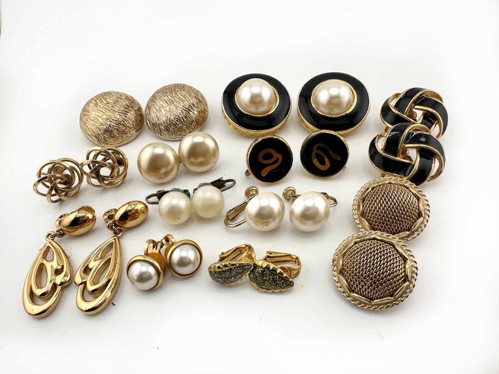 Vintage Art Deco Earring Clip On Screwback Lot Rhinestone Signed Estate jewelry