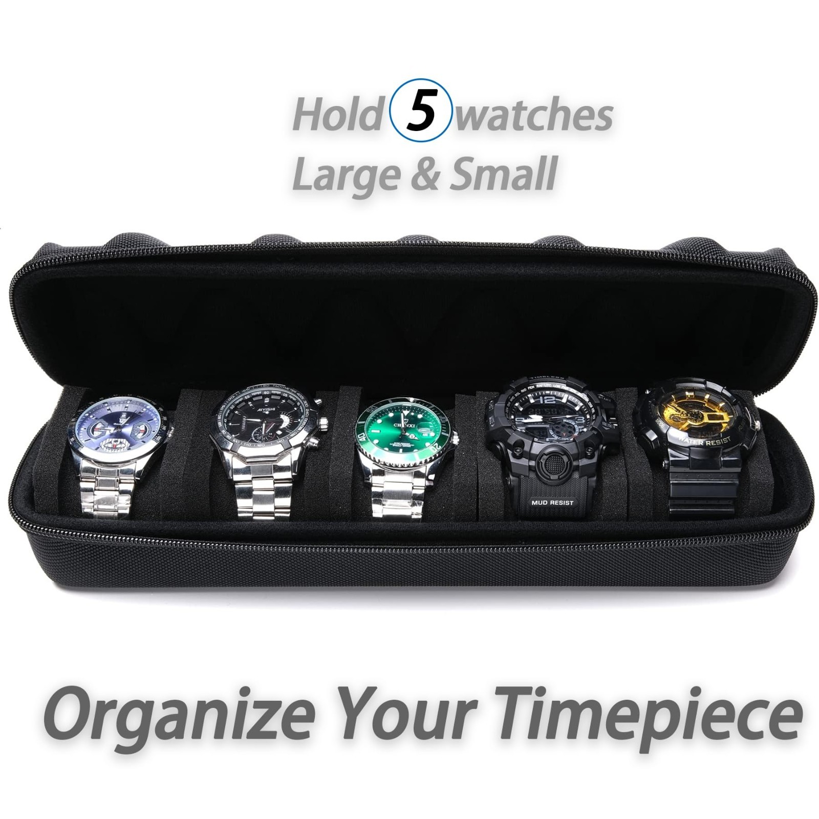 Travel Watch Case 5 Slot Roll Organizer Hard Shell Storage Box Display Pouch Bag