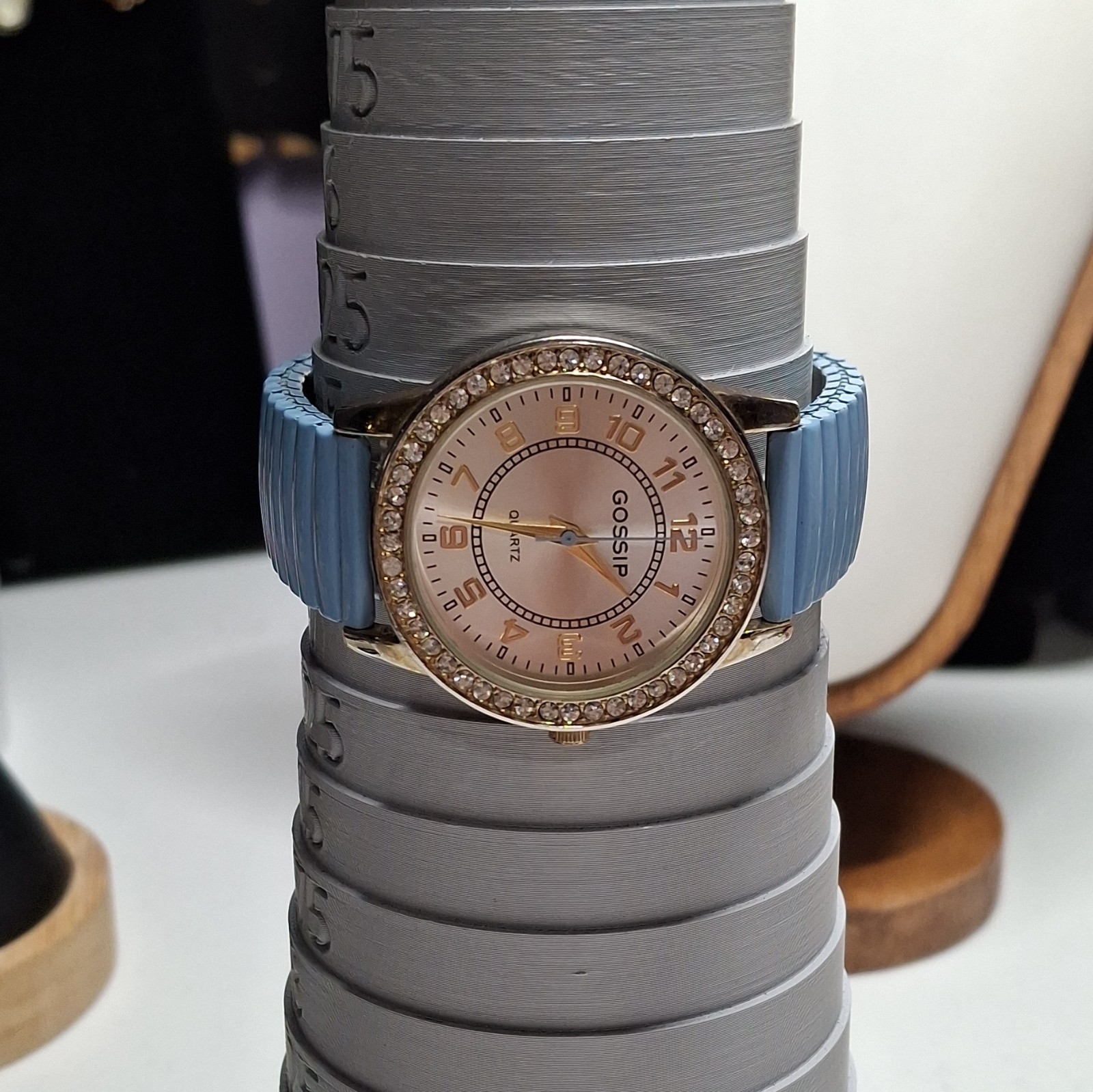 Gossip Women’s Quartz Analog Watch Gold Tone Case Blue Bracelet Gem-Set Bezel EP