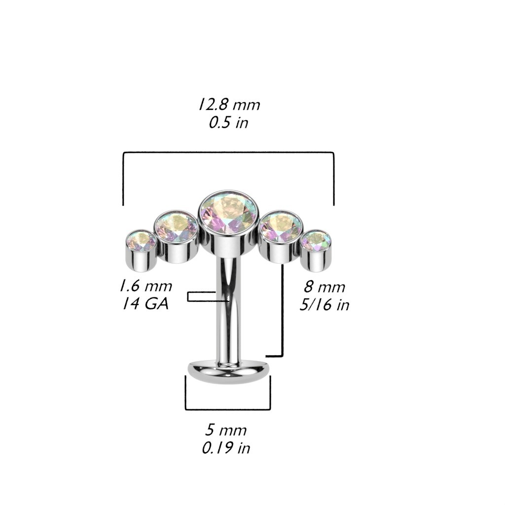 Titanium Threadless Floating Belly Button Ring With 5 Round Bezel CZ