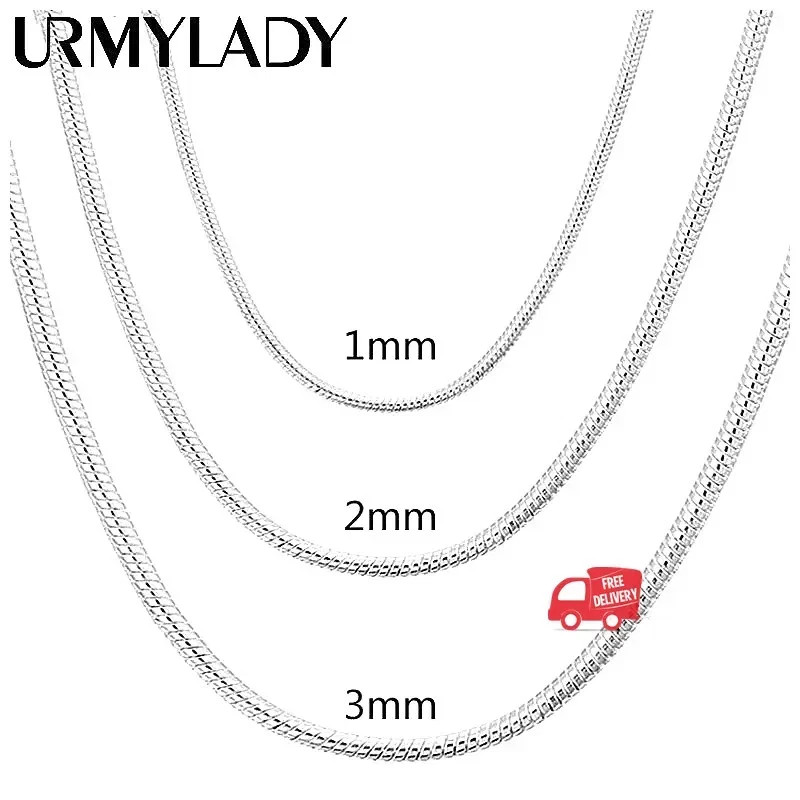 40-75cm 925 Sterling Silver 1MM/2MM/3MM solid Snake Chain Necklace For Men Women
