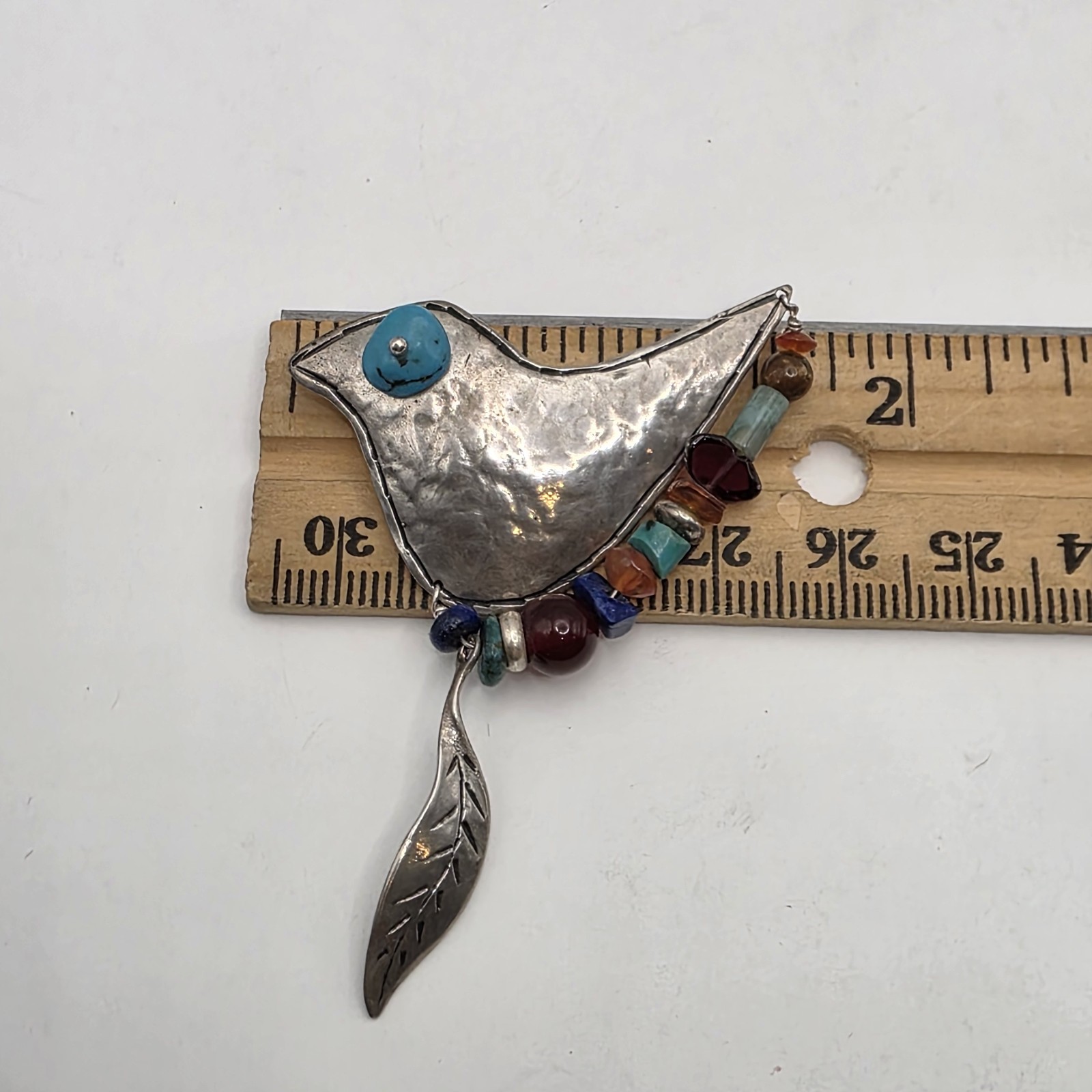 Vintage Signed Sterling Silver Bird Shaped Brooch Turquoise and other Gemstones