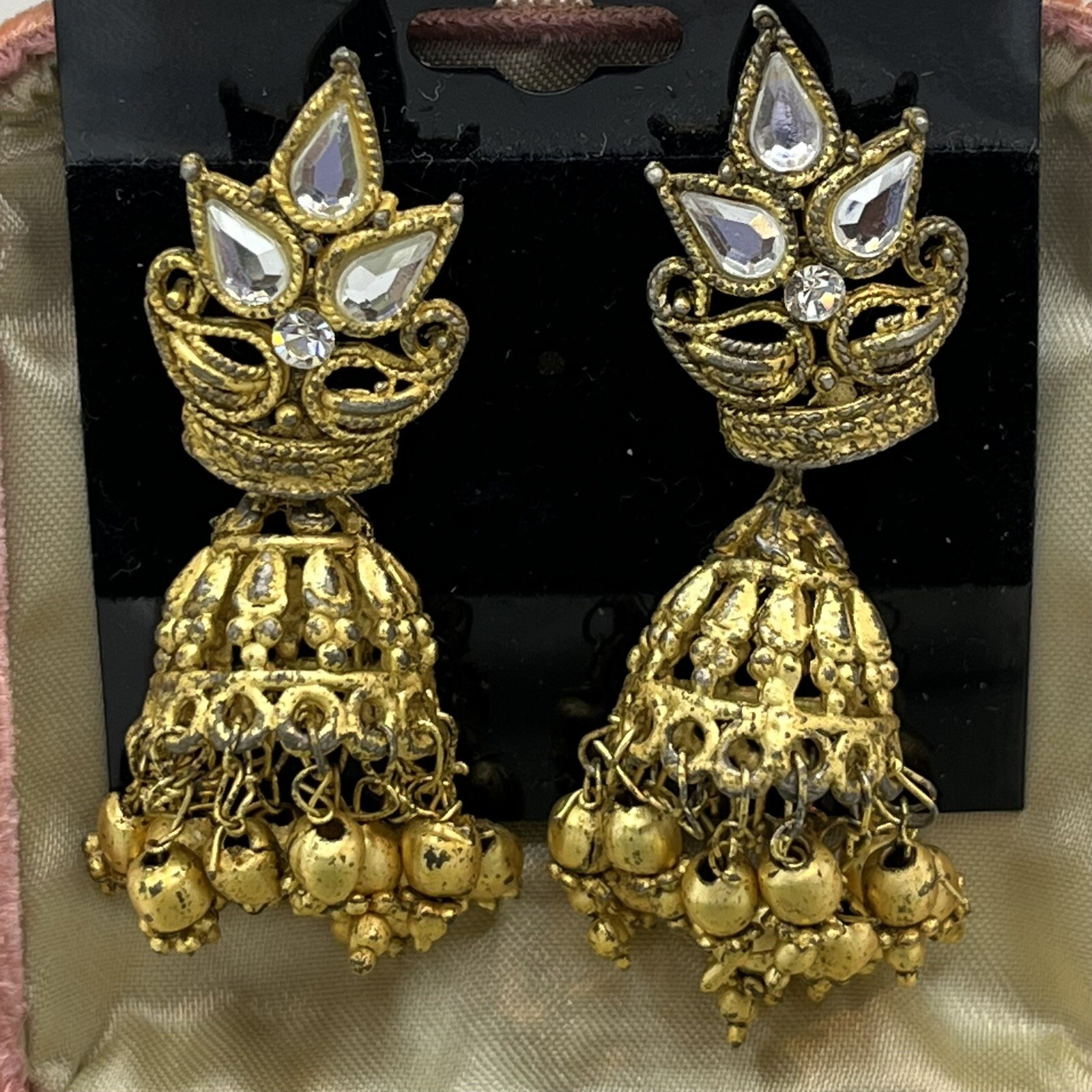 Pre Owned Matte Gold Tone Big Jhumka Earrings Indian Bollywood Costume Jewelry
