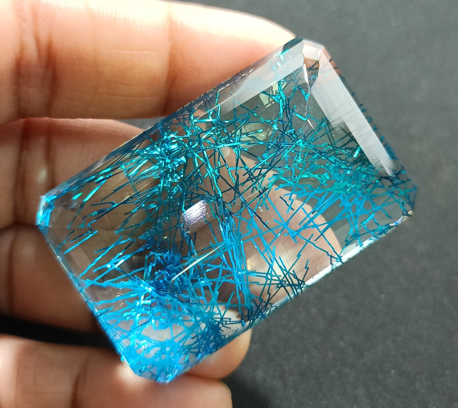 EGL Certified 165.35 Ct EMERALD Cut Natural Blue Rutilated Quartz Loose Gemstone