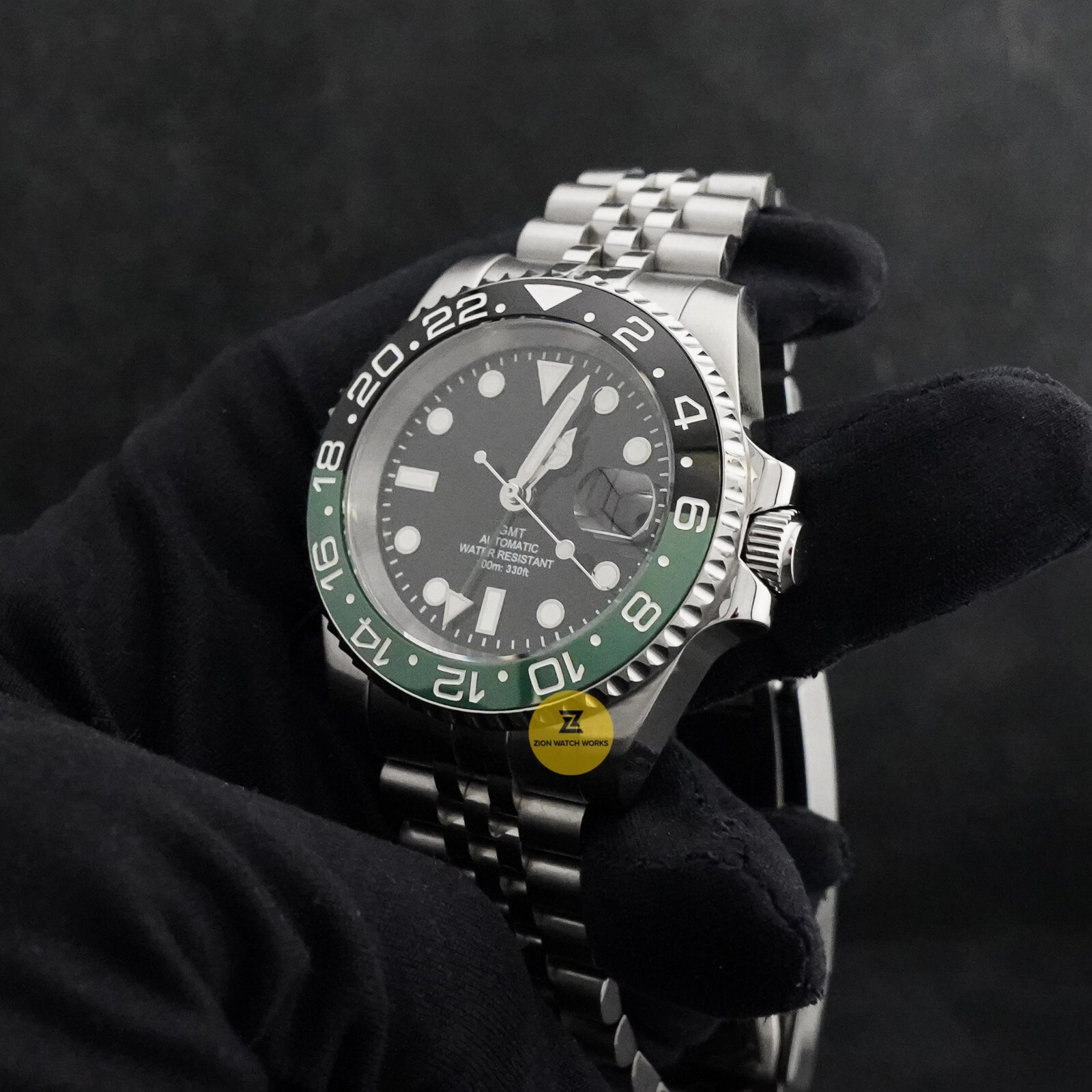 Custom Made 40mm Green Black GMT Sub Diver Mod Watch w/ NH34 Movement