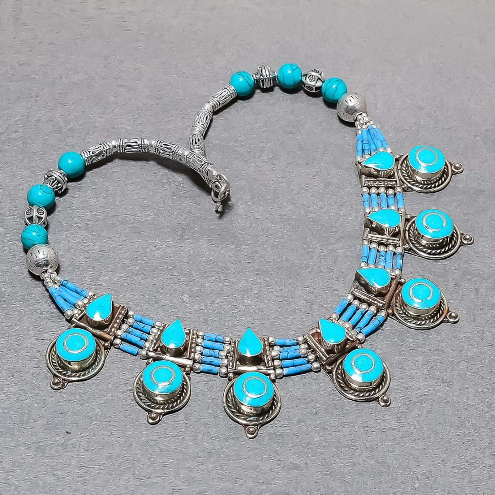 Tibetan Turquoise Handmade Bohemian Statement Jewelry Nepali Necklace 18″ SR64