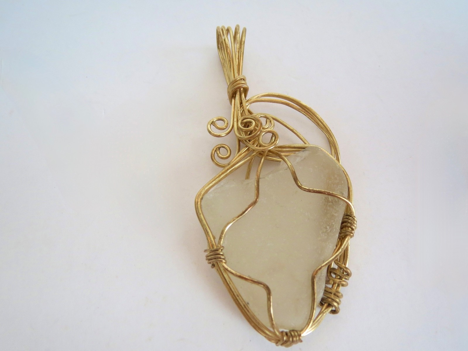 Wire Wrapped Yellow Gold Dipped QUARTZ PENDANT 2 & 7/8 inches long 1.25″ Wide