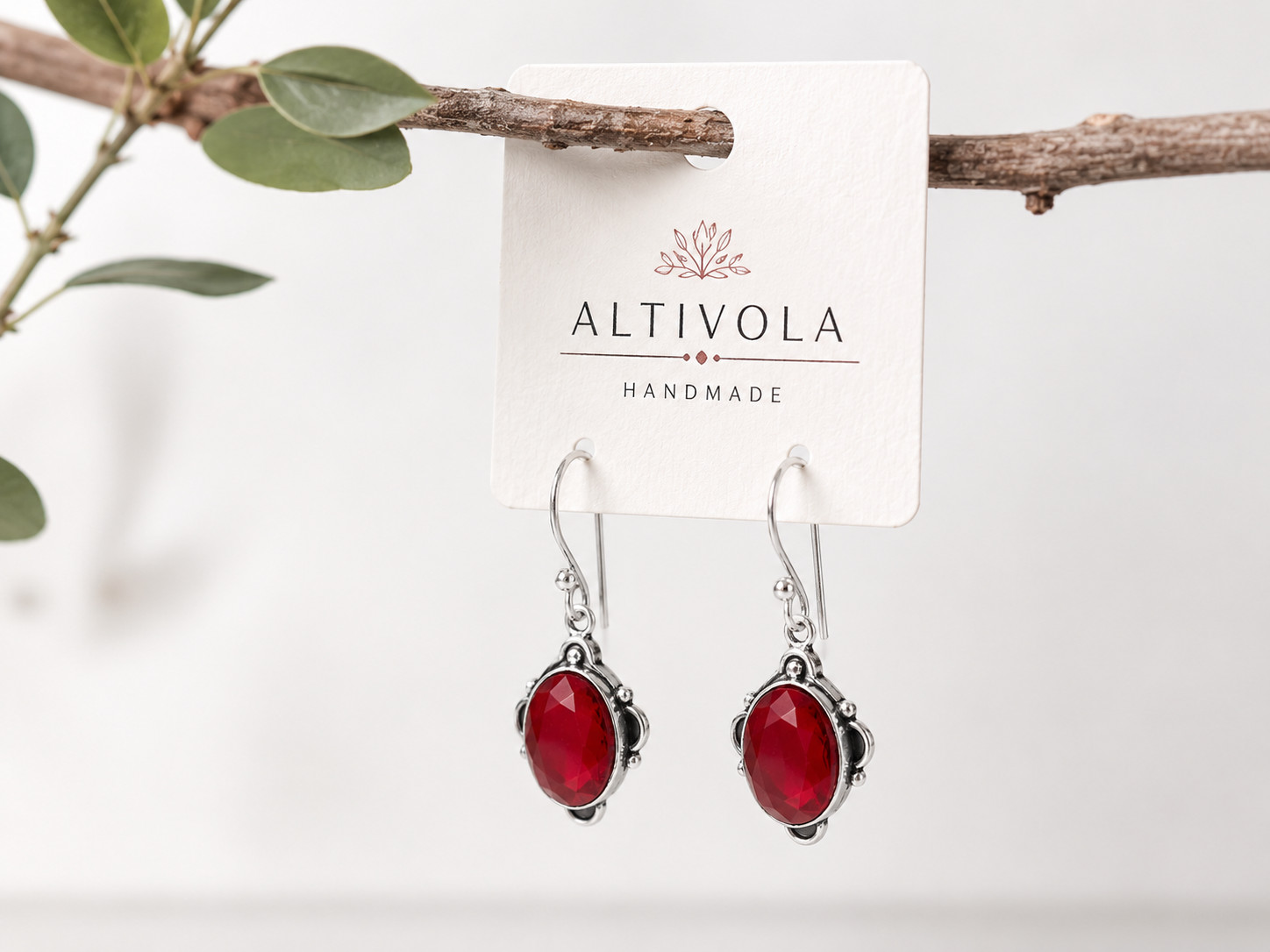 Red Garnet Earrings 925 Sterling Silver Boho Gift for Women