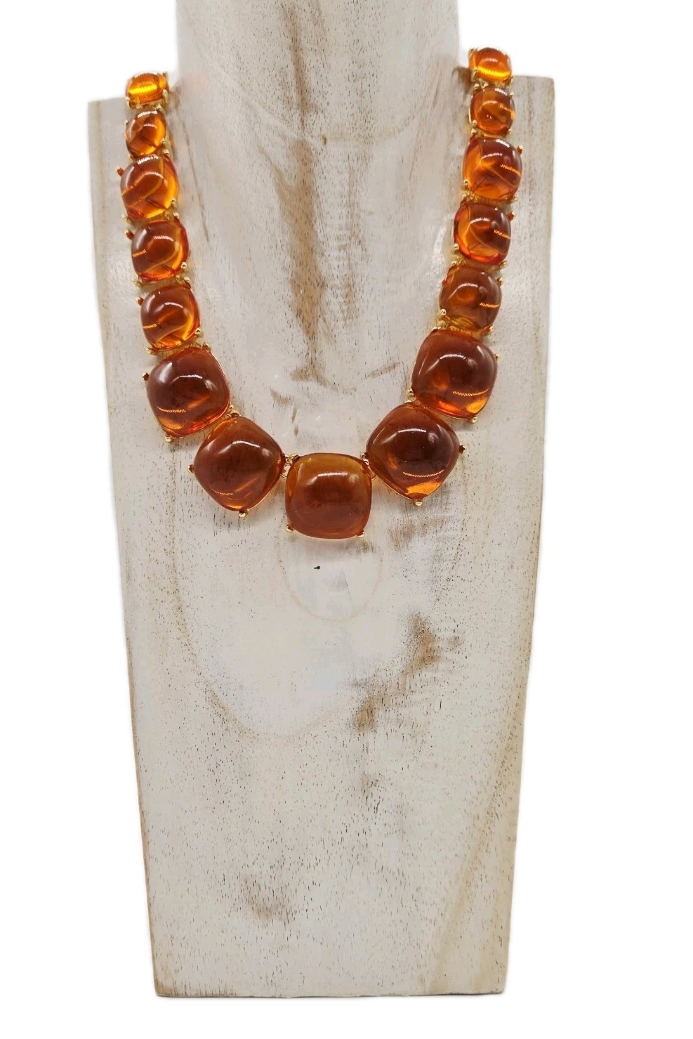 Gripoix Style Necklace Orange Cabochon Gold Tone Graduated Jelly Belly 18.5 in