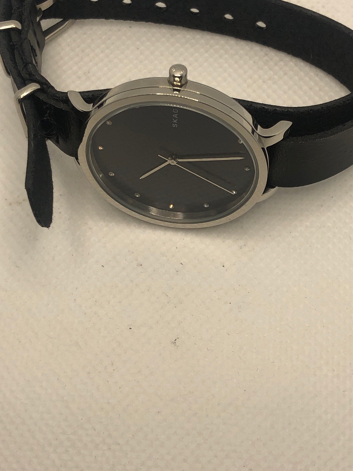 Skagen SKW2582 Women’s Black Leather Analog Blue Dial Quartz Genuine Watch OL37