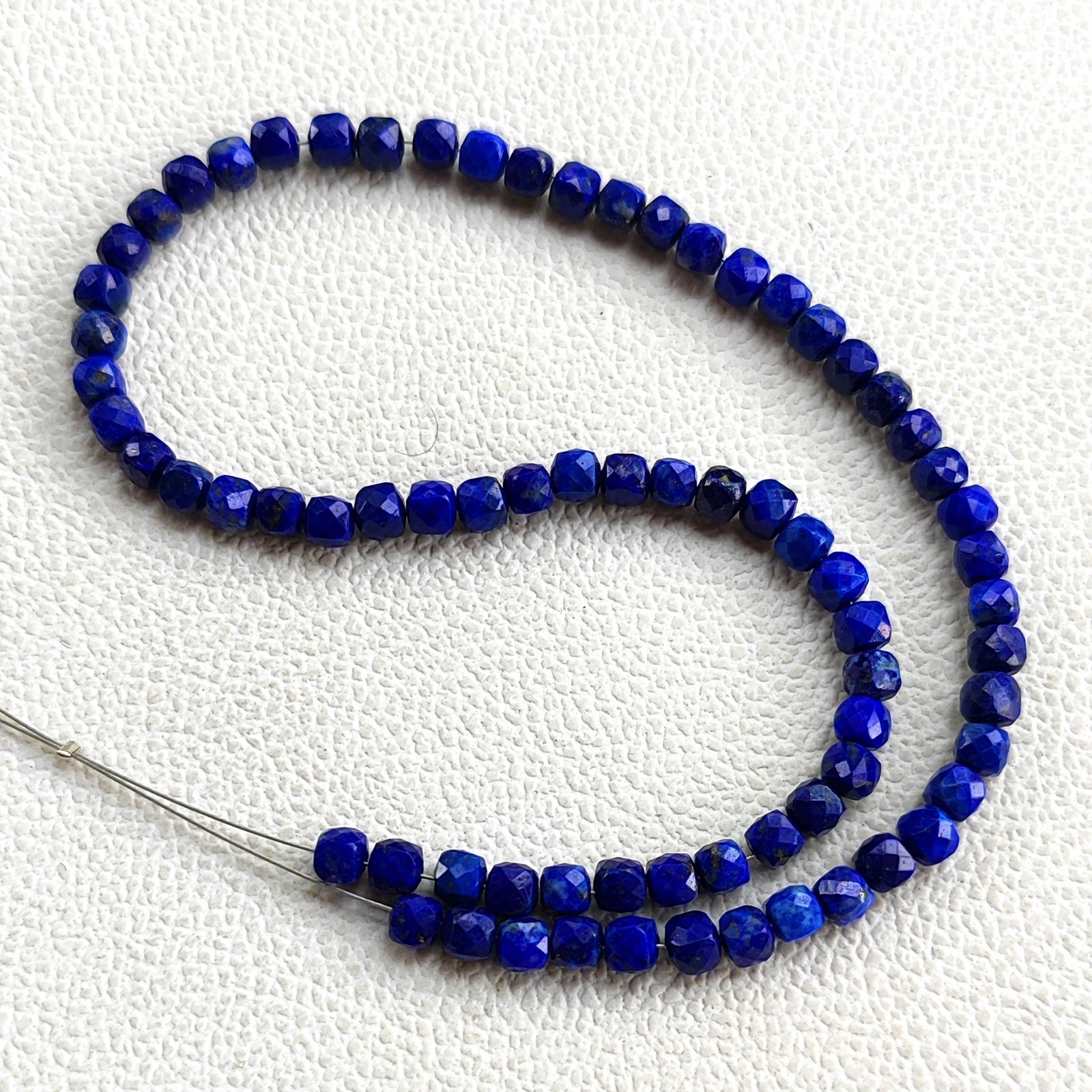 Natural Lapis Lazuli Faceted Cube Beads 12.5″ Strand 4.5mm Afghanistan Gems