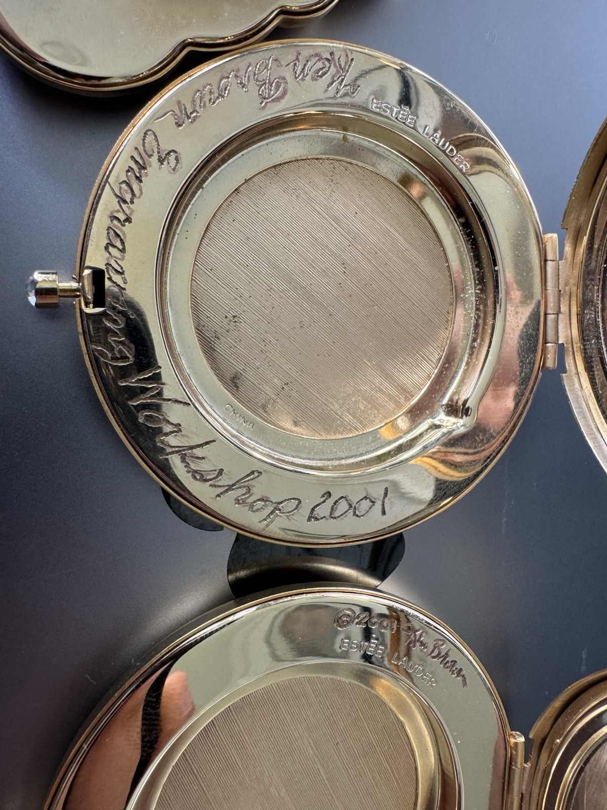 Lot of 3 – Estée Lauder Golden Zodiac Finished Solid Perfume Compact – Engraved