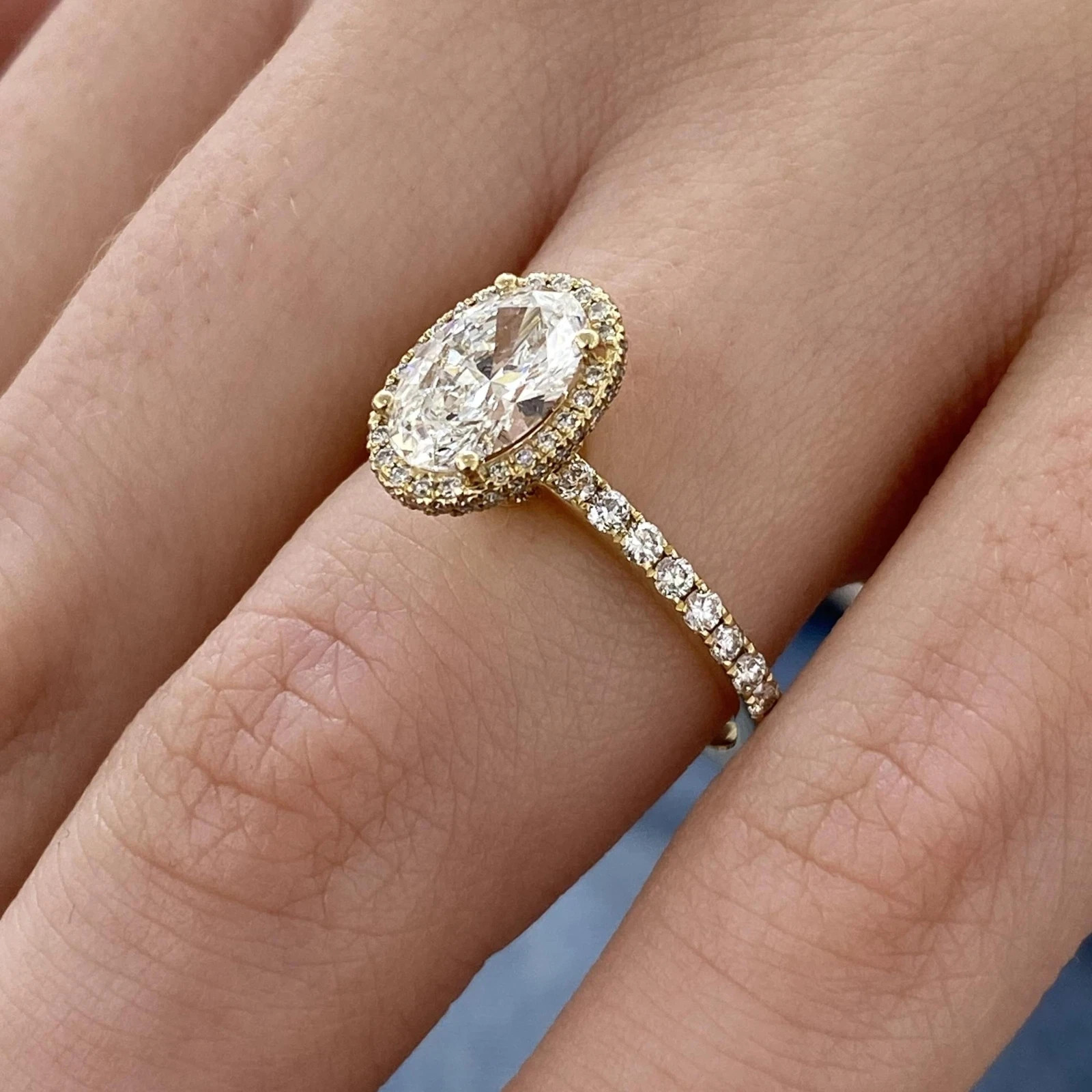 Oval Cut Lab Grown 1.50CT Diamond Hidden Halo Ring 14K Yellow Gold Foe Gifting
